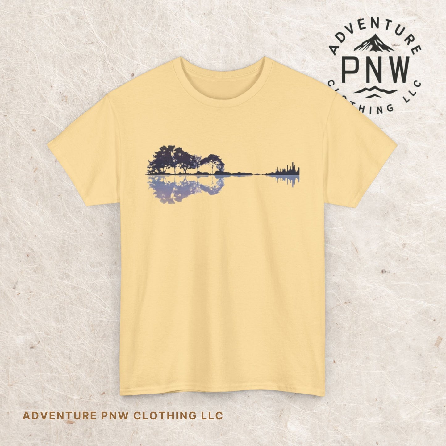 Nature Guitar Men T-Shirt, Creative Guitar Printed Tee for Glamping & Adventure, Outdoorsy Shirt