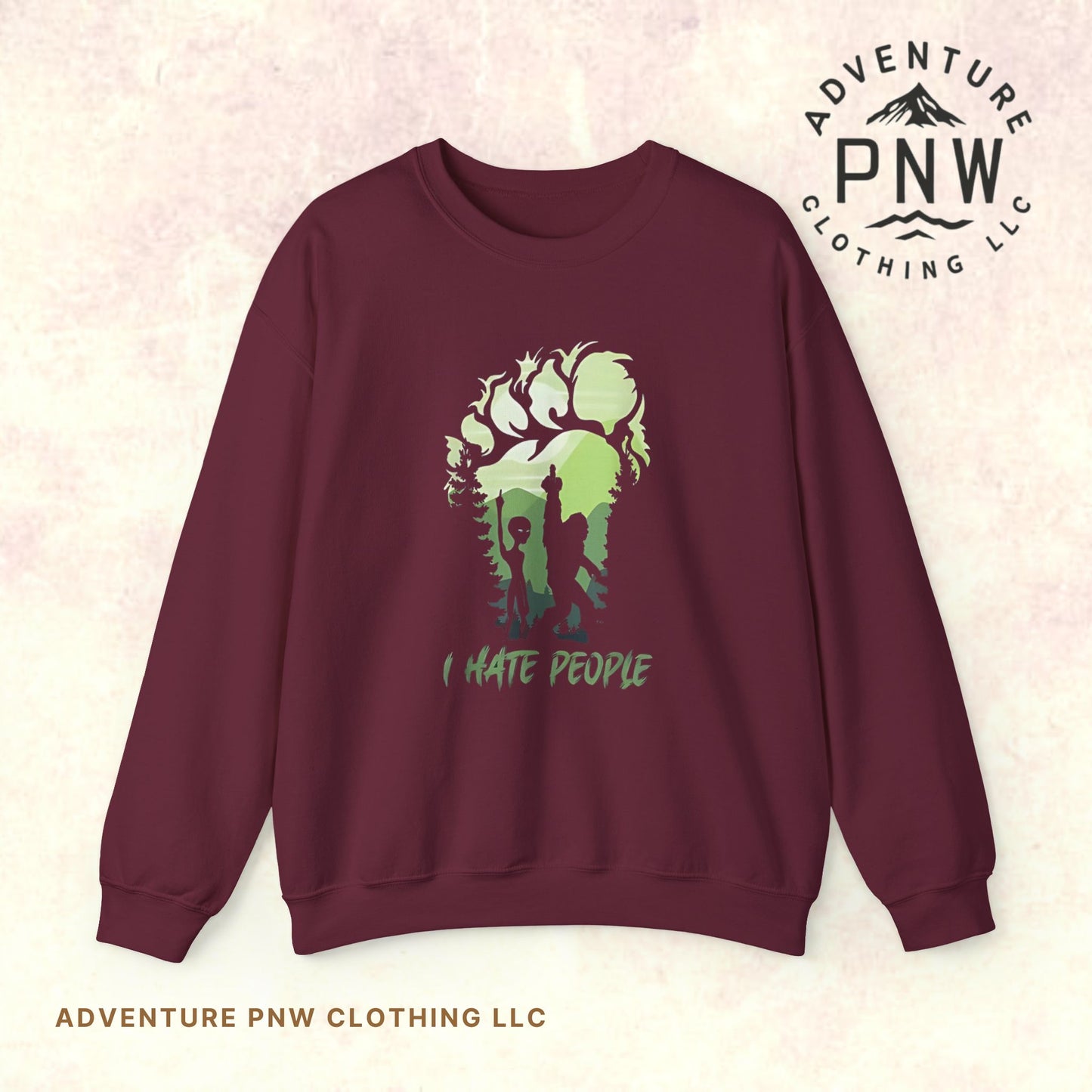 Funny Adventure Bigfoot & Alien “I Hate People” Sweatshirt