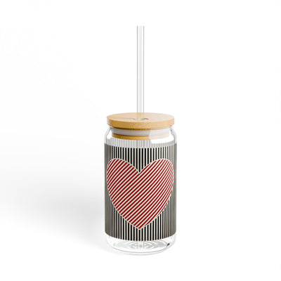Retro Valentines Heart Sipper Glass, Cute Love Glassware, Women's Valentines Hearts Cup, Teacher Valentine Drinkware, Mom Heart Mug