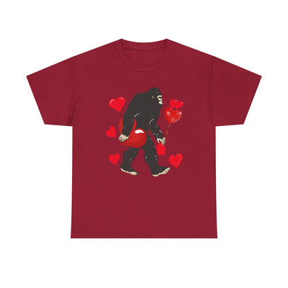 Bigfoot Valentine Shirt, Funny Bigfoot Love Tee, Valentines Day Gift, V-Day Heart T-Shirt, Unisex Heavy Cotton Tee, Sasquatch Valentine