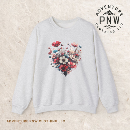 Heart Shaped Flowers Sweatshirt - Floral Graphic Shirt, Botanical Garden Lover Gift, Romantic Nature Print Apparel, Spring Blossoms Top,