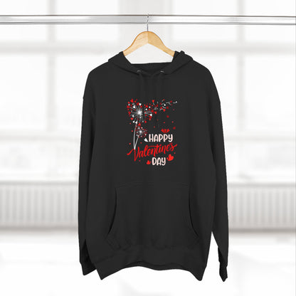 Dandelion Heart Three-Panel Fleece Hoodie, Happy Valentines Day Sweatshirt, Wildflower Hoodie, Lovers Hoodie, Valenties Gift, Valentines Day