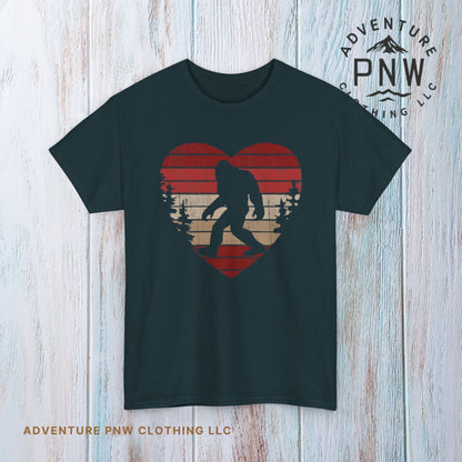 Bigfoot Heart Valentine Tee – Cute Adventure Sasquatch Shirt