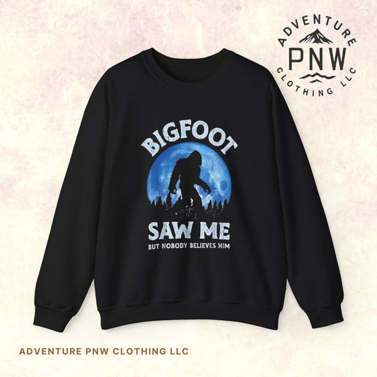 Funny Sasquatch Vintage Unisex Sweatshirt, Bigfoot Saw Me Shirt, Gift for Cryptid Lover, Yeti Graphic Pullover, Cryptozoology Crewneck