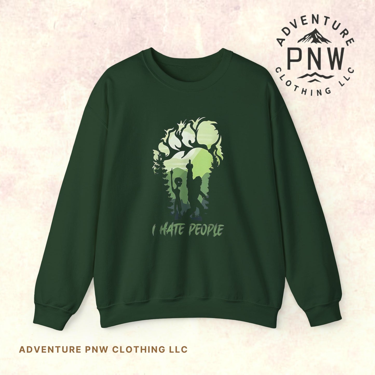 Funny Adventure Bigfoot & Alien “I Hate People” Sweatshirt