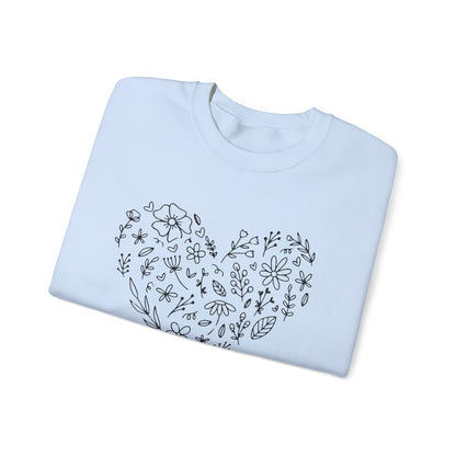 Floral Heart Sweatshirt, Boho Flower Heart Design Sweatshirt, Cute Nature Lover Sweatshirt, Botanical T-Shirt, Valentine's Day Gift for Her
