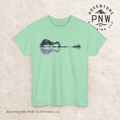 Nature Guitar Men T-Shirt, Creative Guitar Printed Tee for Glamping & Adventure, Outdoorsy Shirt