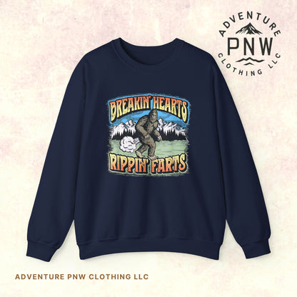 Adventure Breakin’ Hearts Rippin’ Farts Bigfoot 80s Sweatshirt