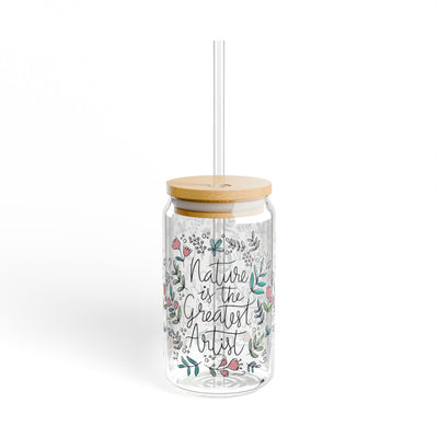 Floral Sipper Glass, Nature Is The Greatest Artist, Cute Wildflower 16oz Cup, Valentine's Day Gift For Her, Flower Lover Mug, Unique Glass