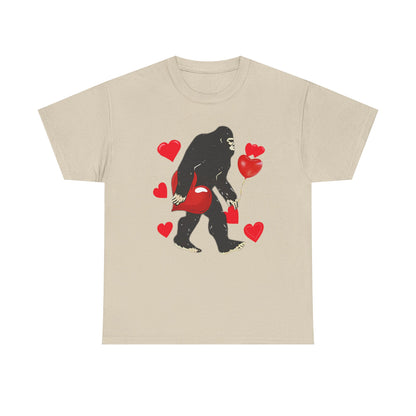Bigfoot Valentine Shirt, Funny Bigfoot Love Tee, Valentines Day Gift, V-Day Heart T-Shirt, Unisex Heavy Cotton Tee, Sasquatch Valentine