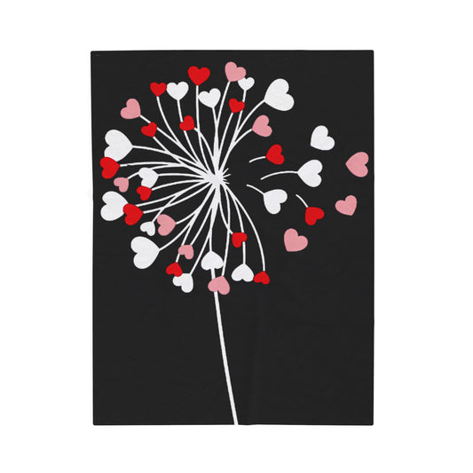Dandelion Heart Velveteen Plush Blanket, Valentine Plush Blanket, Wildflower Blanket, Dandelion Blanket Valentines Day, Valentine Flower
