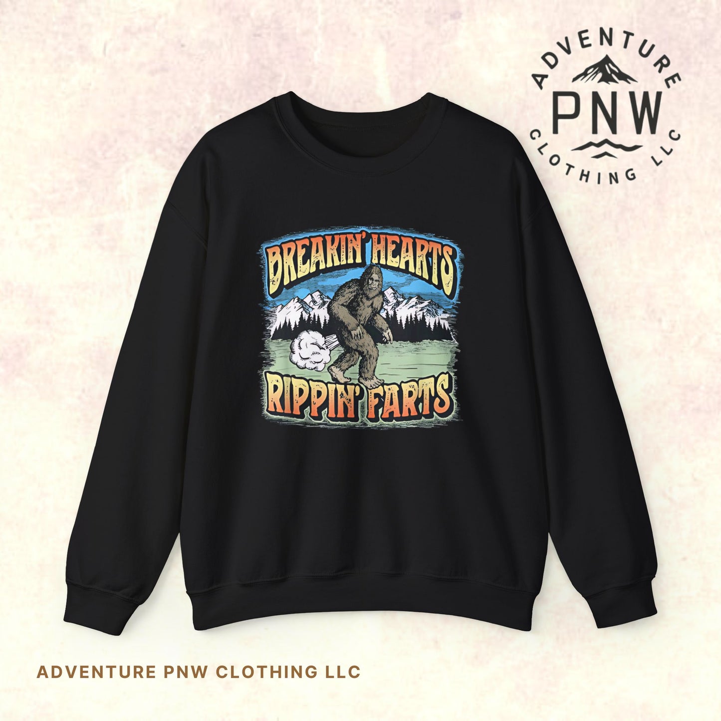 Adventure Breakin’ Hearts Rippin’ Farts Bigfoot 80s Sweatshirt