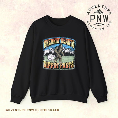 Adventure Breakin’ Hearts Rippin’ Farts Bigfoot 80s Sweatshirt