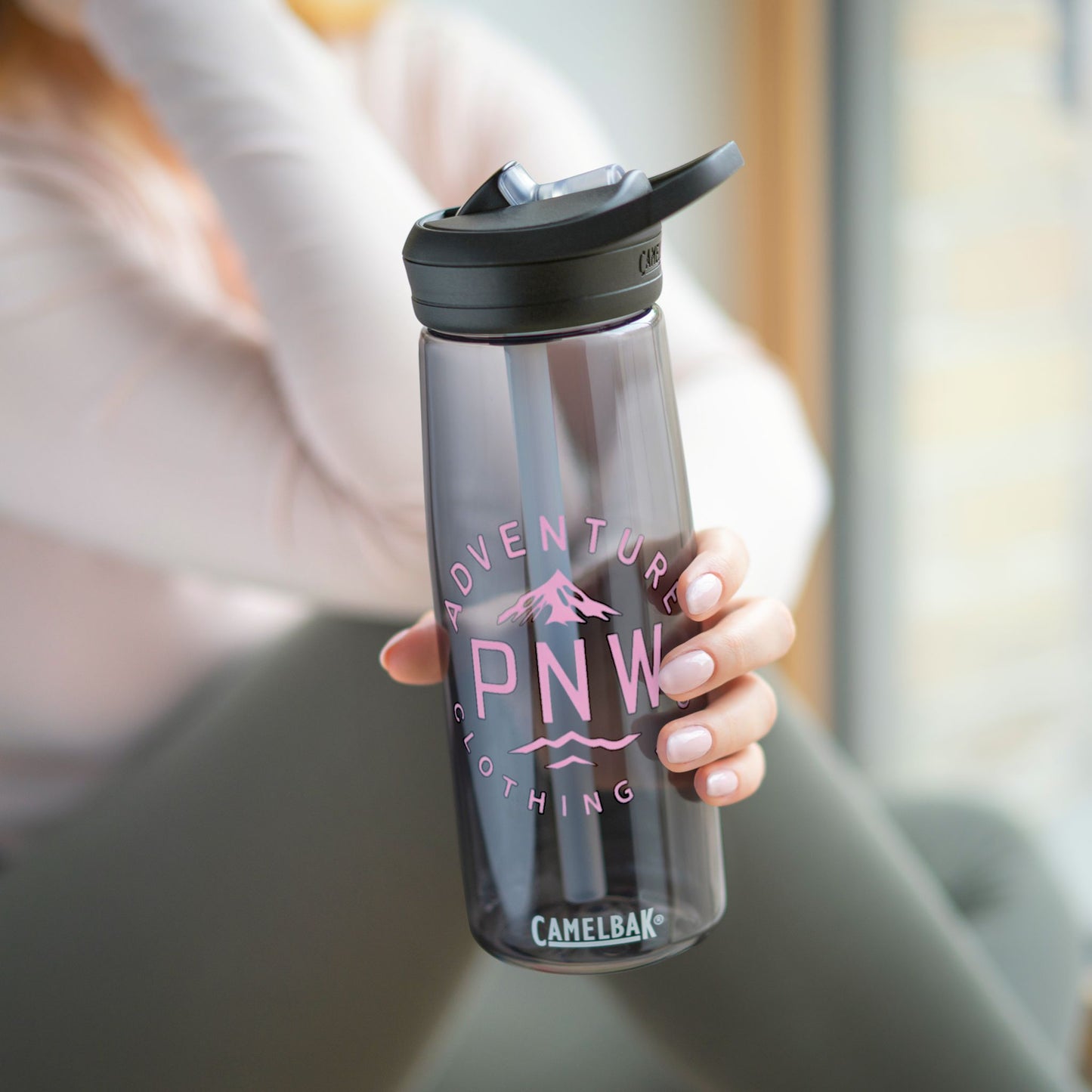 Personalized Pink Logo CamelBak Eddy® Water Bottle | Adventure PNW Mountain | 20oz & 25oz Durable Tritan™