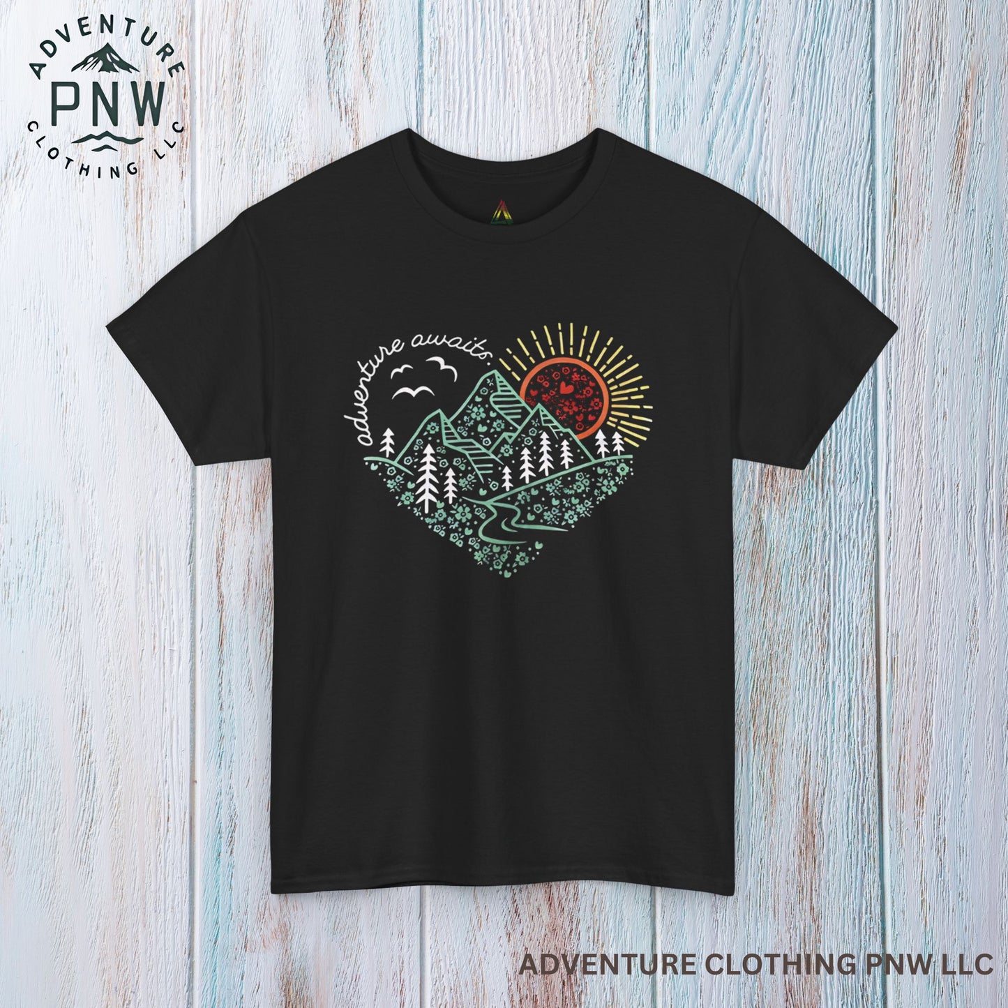 Adventure Awaits Unisex Tee, Mountain Hiker Nature Camping Shirt, Gift for Vacation, Outdoor Enthusiast Apparel, Wilderness Explorer Top