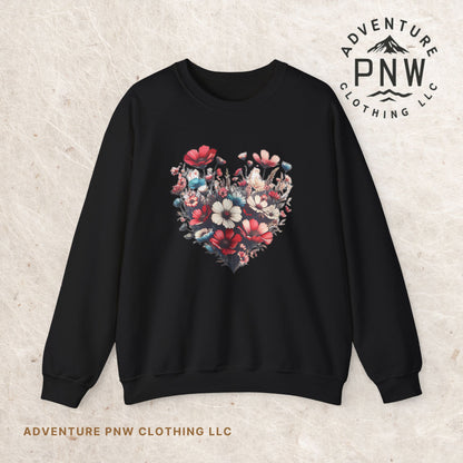 Heart Shaped Flowers Sweatshirt - Floral Graphic Shirt, Botanical Garden Lover Gift, Romantic Nature Print Apparel, Spring Blossoms Top,