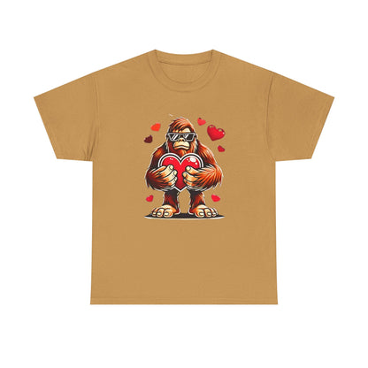 Bigfoot Heart Sunglasses T-Shirt, Funny Sasquatch Shirt, Valentines Day Tee, Unisex Cotton Top, Gift for Boys