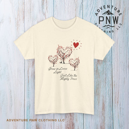 Grow in Love Tree Heart Tee –Adventure Nature Valentine Shirt