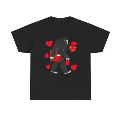 Bigfoot Valentine Shirt, Funny Bigfoot Love Tee, Valentines Day Gift, V-Day Heart T-Shirt, Unisex Heavy Cotton Tee, Sasquatch Valentine