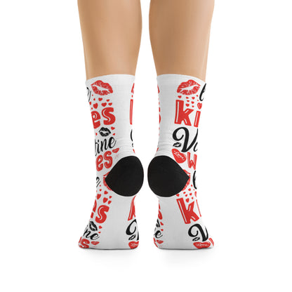 Love Kisses Valentines Wishes Socks, Unisex Valentines Day Socks, Romantic Gift for Him or Her, Fun Valentines Graphic Socks, V Day Socks