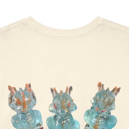 "Blue/ orange speak/ hear/ see no evil dragons" - resin