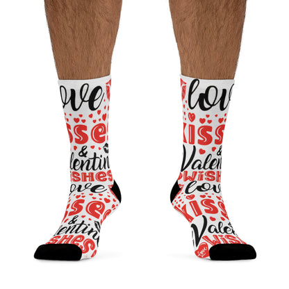 Love Kisses Valentines Wishes Socks, Unisex Valentines Day Socks, Romantic Gift for Him or Her, Fun Valentines Graphic Socks, V Day Socks