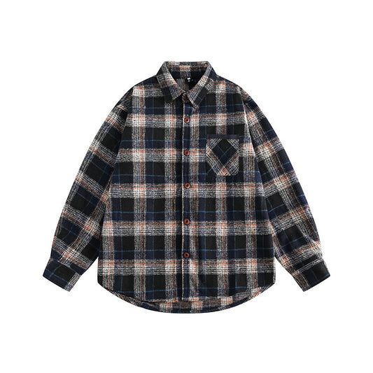 Color Matching Plaid Pocket Decorative Lapel Shirt