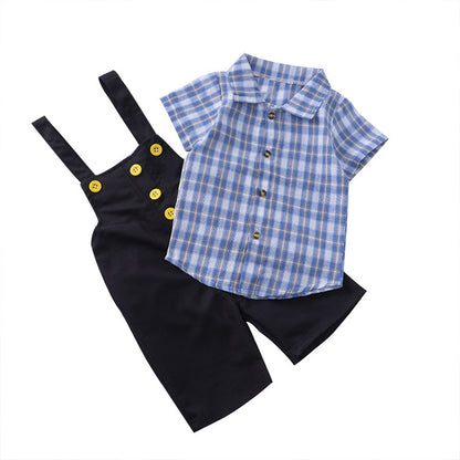 New Summer Boys' Children's Clothing Korean Style Suspender Suit Children's Short Sleeve Two Pieces