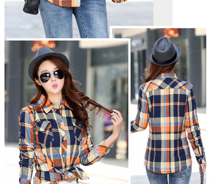 Women's Fleece Plaid Shirt Slim