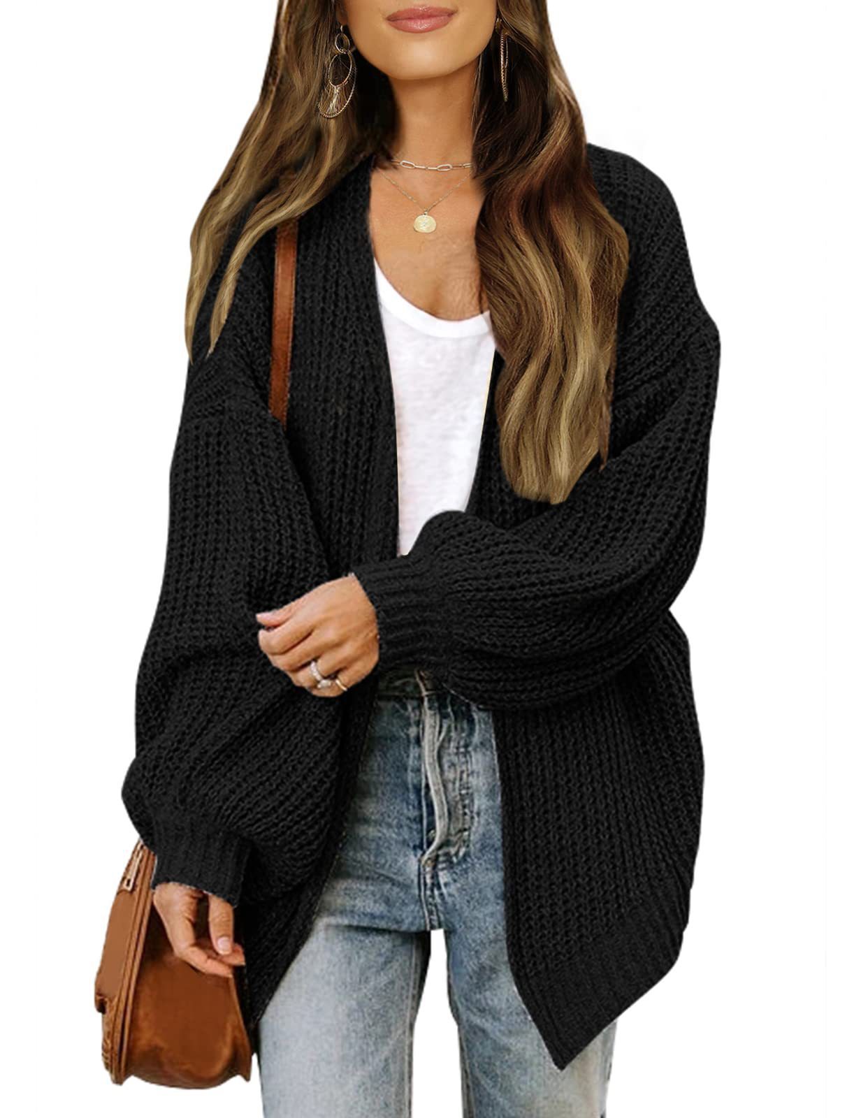 Casual Loose Solid Knit Cardigan Autumn Tops black-Adventure PNW Clothing LLC