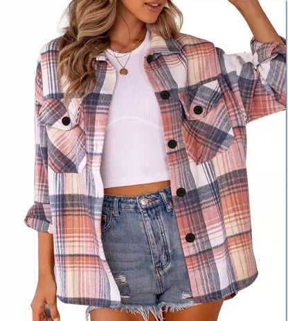 Women's Casual Button Long Sleeve Tops Shirt With Pocket