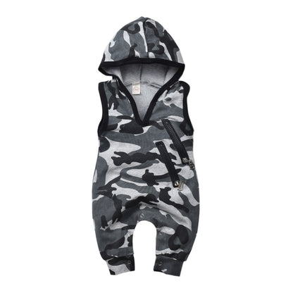 Children's Clothing Double Zipper Camouflage Hooded Jumpsuit