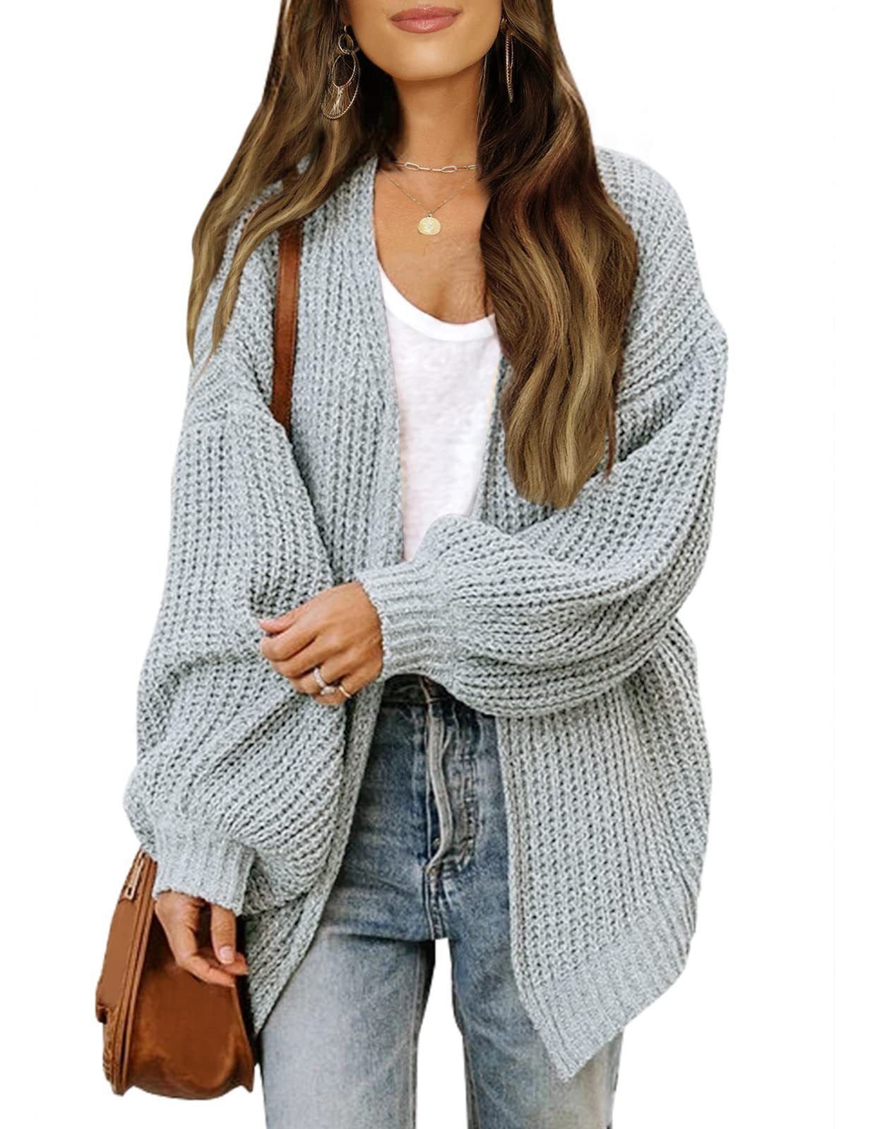 Loose Solid Knit Cardigan light grey-Adventure PNW Clothing LLC