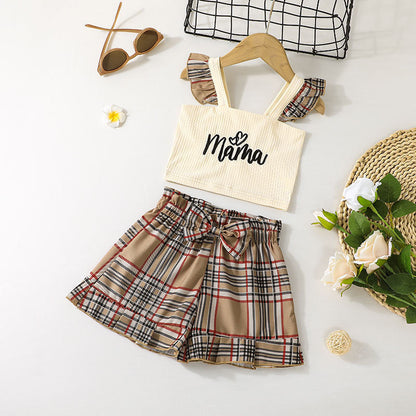 Camisole Suit European And American Plaid Shorts Summer Two Piece Children's Clothing