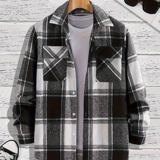 Men's Shirt Versatile Casual Plaid Shirt Coat Shirt Coat