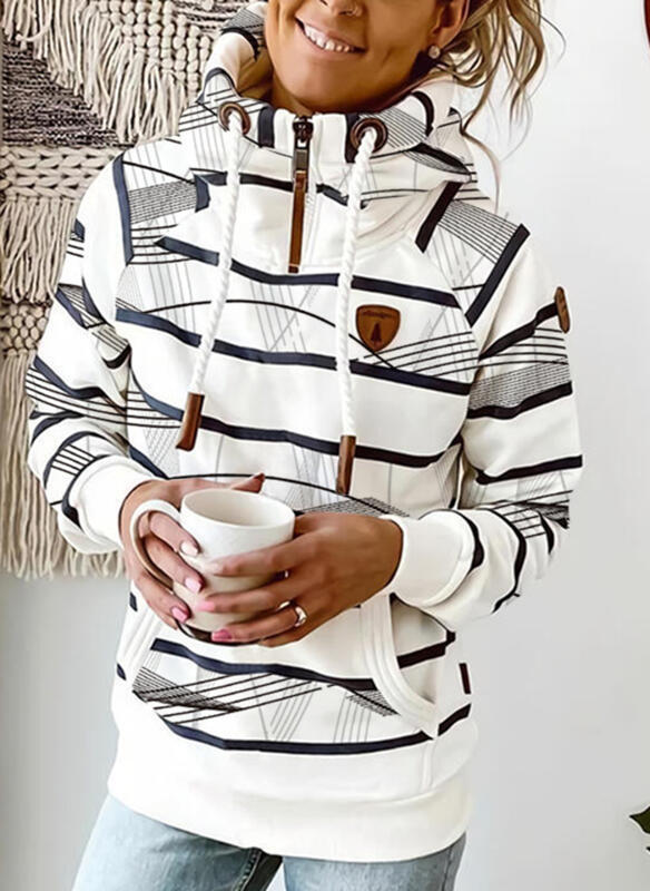 Striped Long Sleeve Hoodie Women's Fashion Slim Casual Sweater