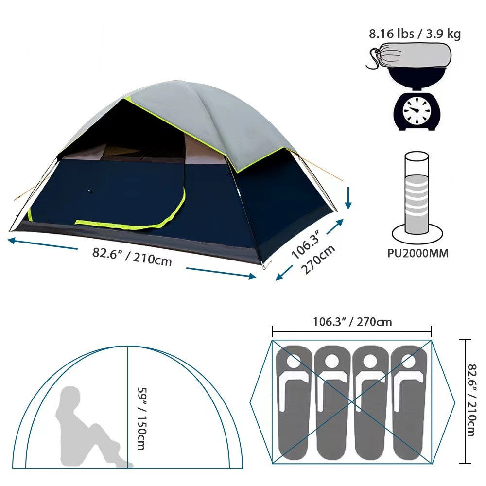 4 Person Darkroom Camping Tent | Black Coated Family & Backpacking Tent