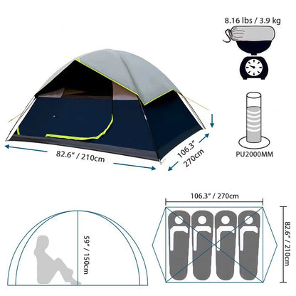 4 Person Darkroom Camping Tent | Black Coated Family & Backpacking Tent