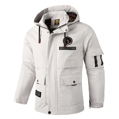 Waterproof Hooded Outdoor Coat with Dimensional Patch Pockets