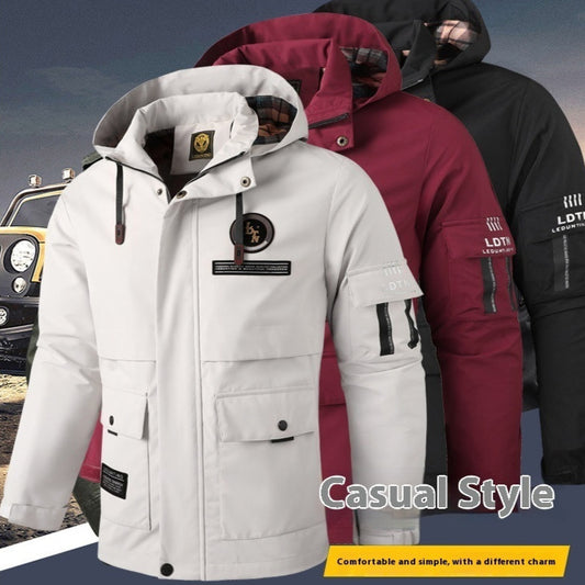 Waterproof Hooded Outdoor Coat with Dimensional Patch Pockets