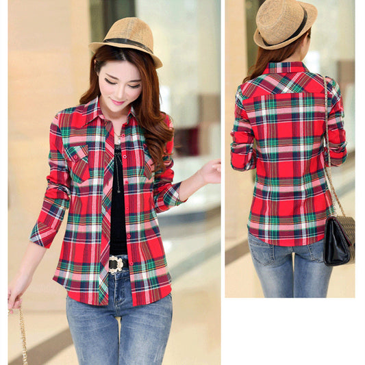 Women's Fleece Plaid Shirt Slim