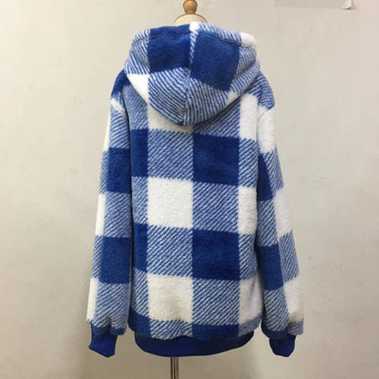 Cozy & Stylish Fashion Plaid Hooded Sweatshirt | Plush Zipper Tops for Women