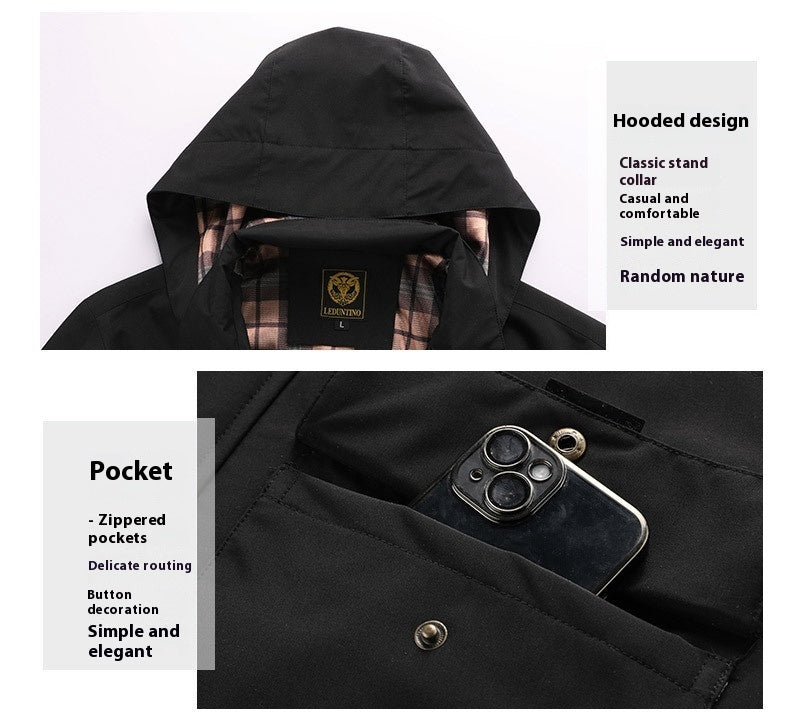 Waterproof Hooded Outdoor Coat with Dimensional Patch Pockets