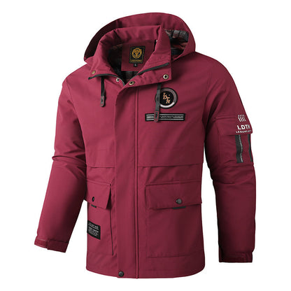 Waterproof Hooded Outdoor Coat with Dimensional Patch Pockets